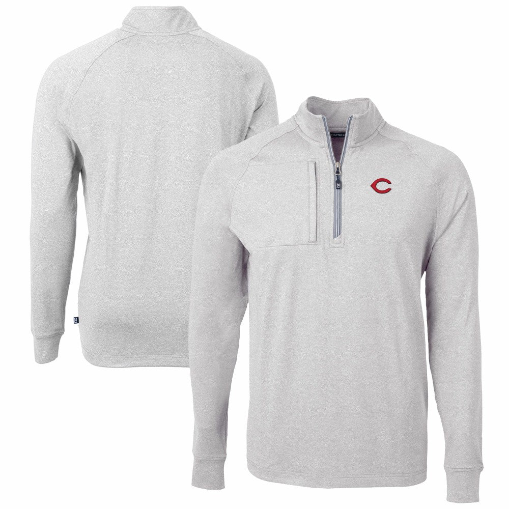 Cincinnati Reds Cutter & Buck Adapt Eco Knit Stretch Recycled Quarter-Zip Pullover Top - Heather Gray - MLB Lifestyle