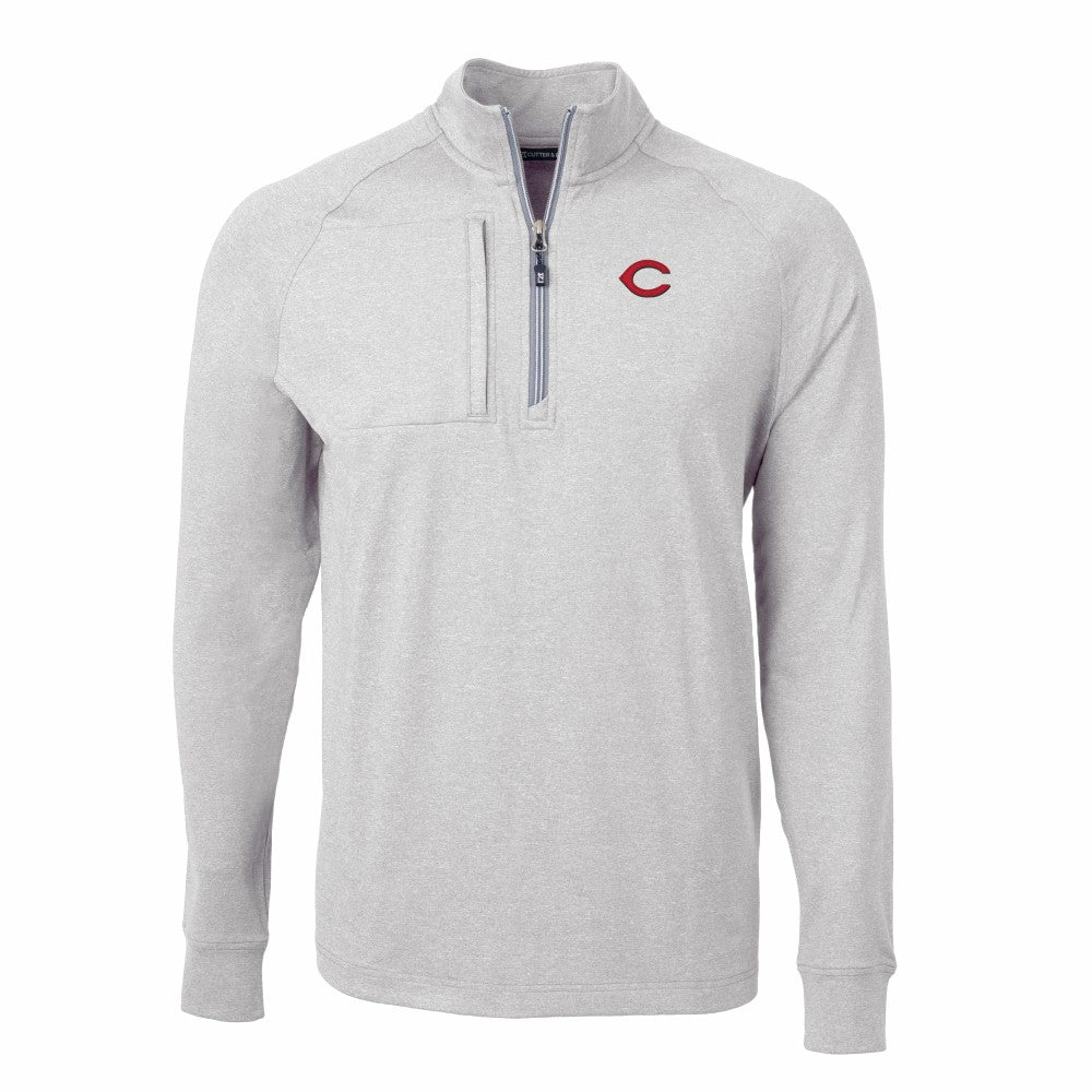 Cincinnati Reds Cutter & Buck Adapt Eco Knit Stretch Recycled Quarter-Zip Pullover Top - Heather Gray - MLB Lifestyle