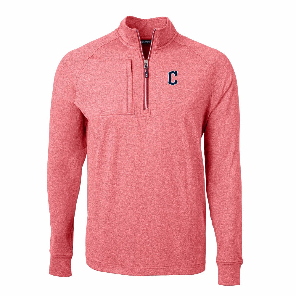 Cleveland Guardians Cutter & Buck Adapt Eco Knit Stretch Recycled Quarter-Zip Pullover Top - Heather Red - MLB Lifestyle