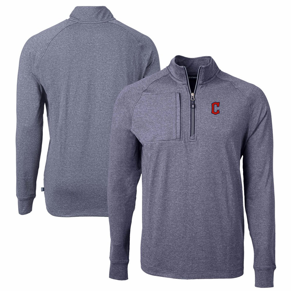 Cleveland Guardians Cutter & Buck Adapt Eco Knit Stretch Recycled Quarter-Zip Pullover Top - Heather Navy - MLB Discount