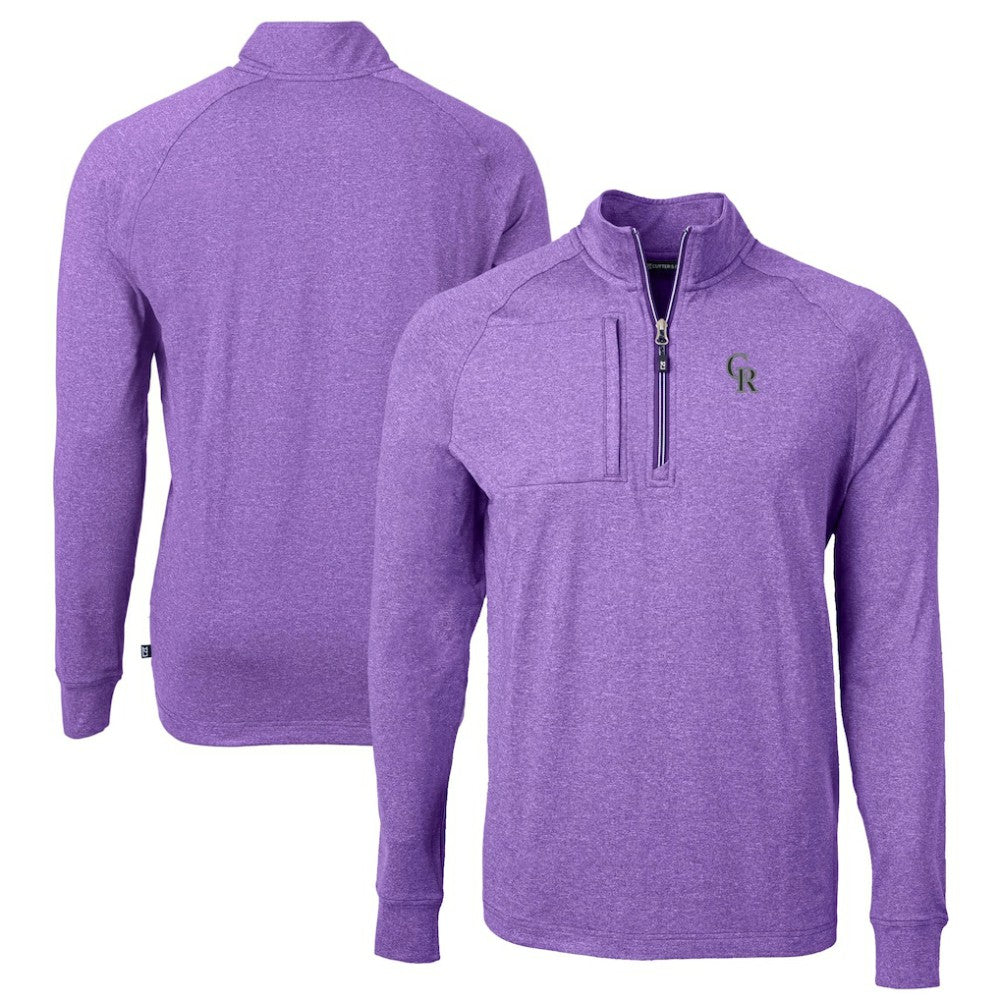 Colorado Rockies Cutter & Buck Adapt Eco Knit Stretch Recycled Quarter-Zip Pullover Top - Heather Purple - MLB Lifestyle