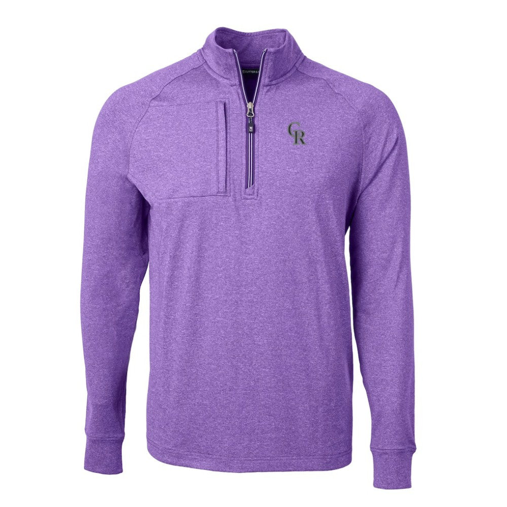 Colorado Rockies Cutter & Buck Adapt Eco Knit Stretch Recycled Quarter-Zip Pullover Top - Heather Purple - MLB Lifestyle