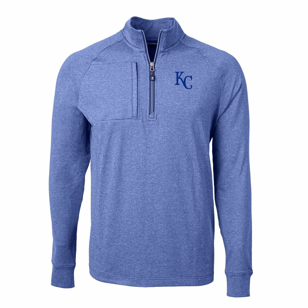 Kansas City Royals Cutter & Buck Adapt Eco Knit Stretch Recycled Quarter-Zip Pullover Top - Heather Royal - MLB Discount