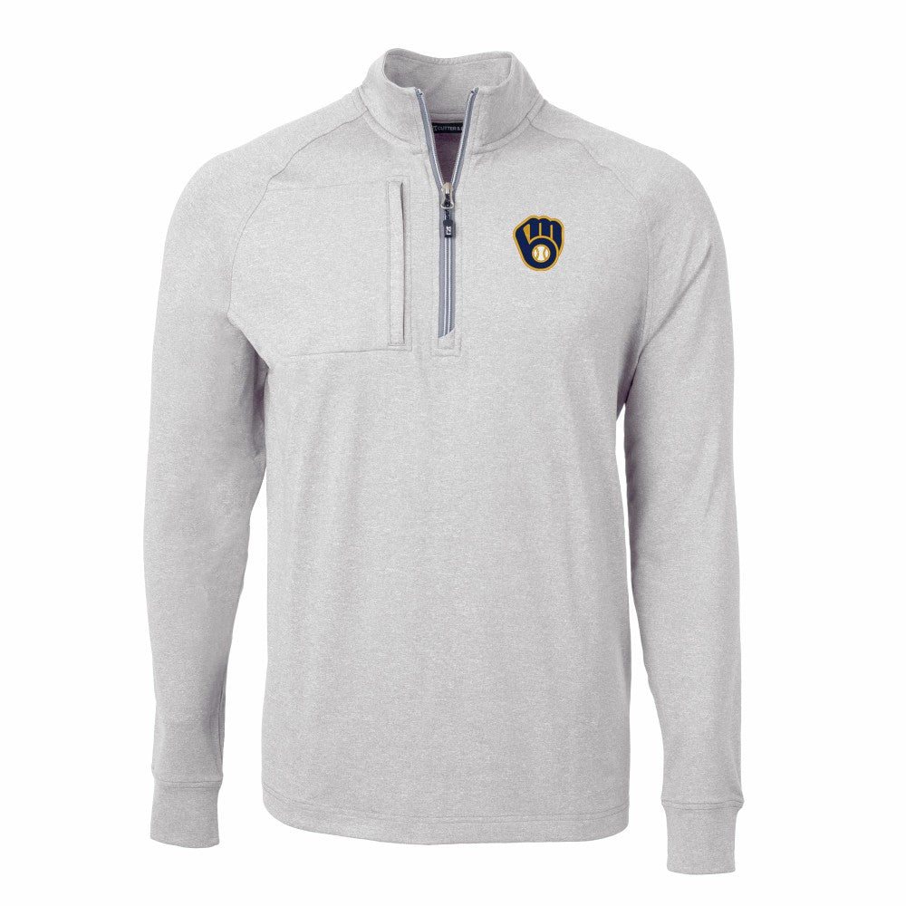 Milwaukee Brewers Cutter & Buck Adapt Eco Knit Stretch Recycled Quarter-Zip Pullover Top - Heather Gray - MLB Lifestyle