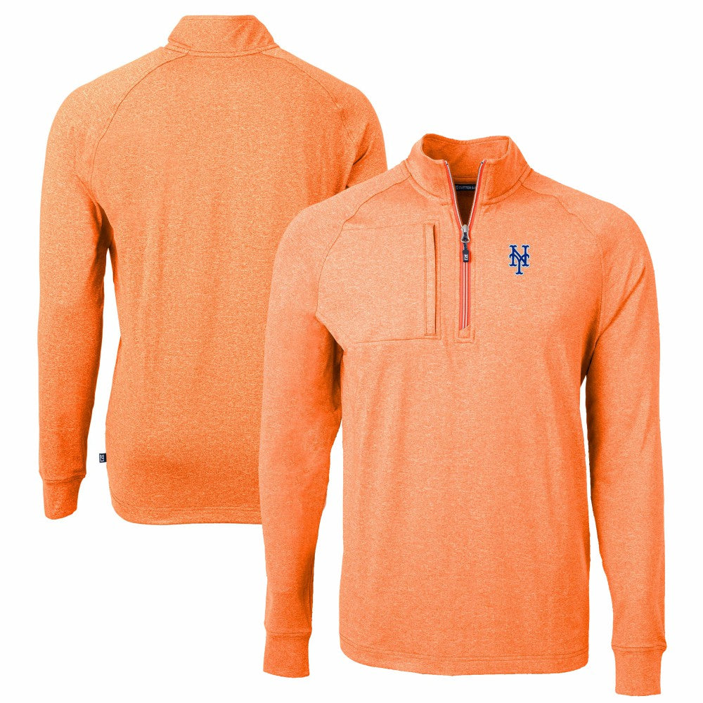 New York Mets Cutter & Buck Adapt Eco Knit Stretch Recycled Quarter-Zip Pullover Top - Heather Orange - MLB Online