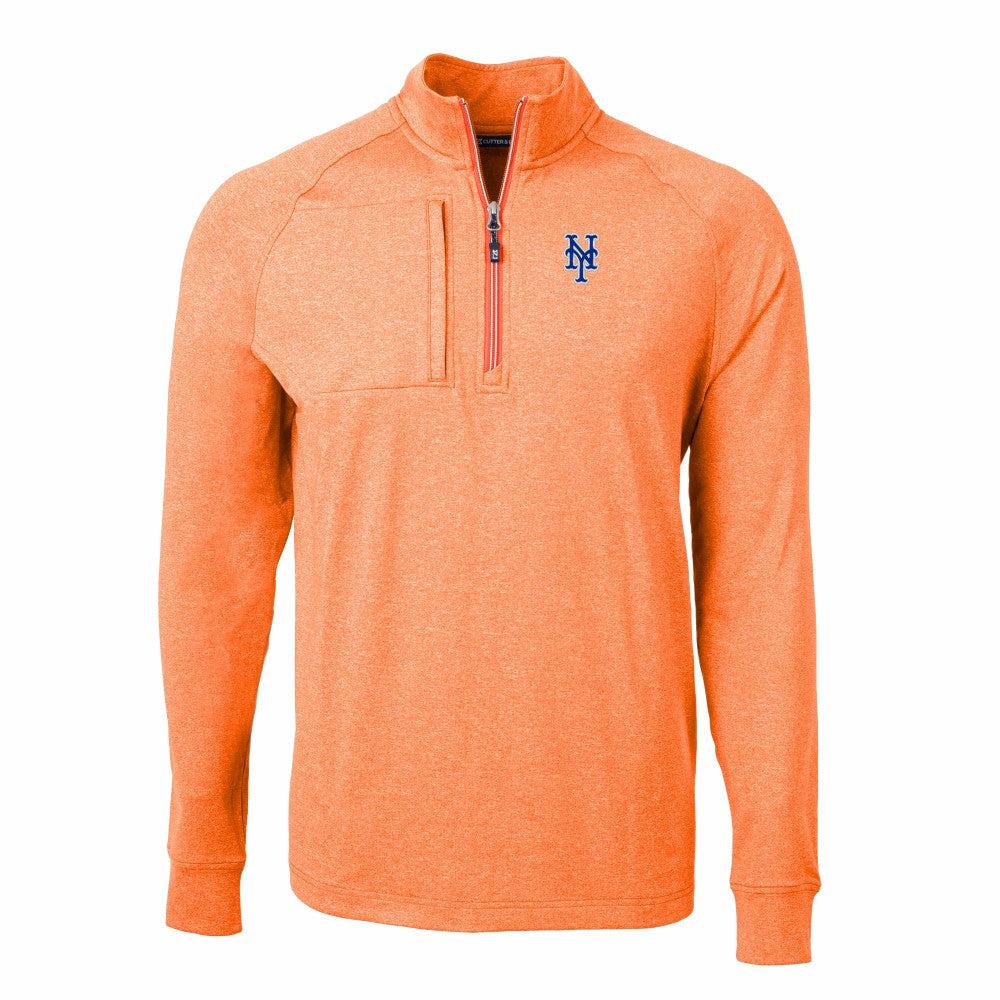 New York Mets Cutter & Buck Adapt Eco Knit Stretch Recycled Quarter-Zip Pullover Top - Heather Orange - MLB Online