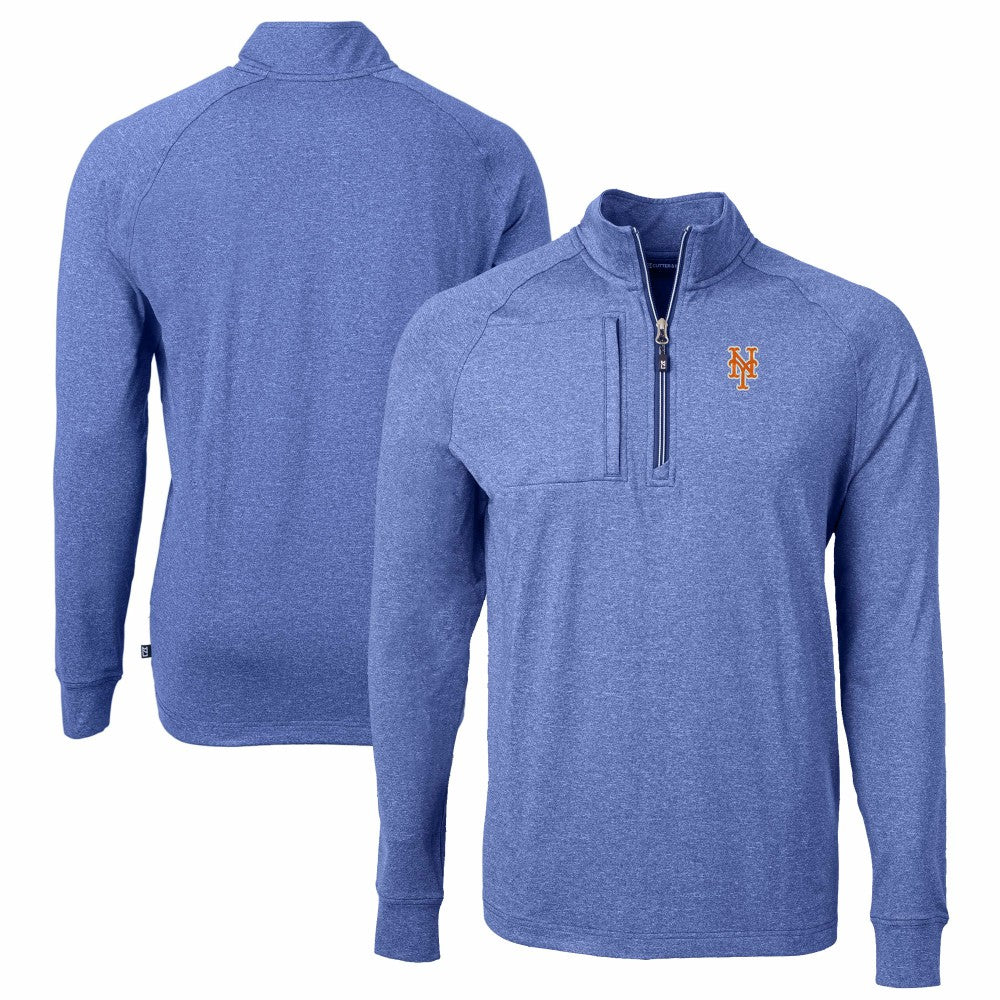 New York Mets Cutter & Buck Adapt Eco Knit Stretch Recycled Quarter-Zip Pullover Top - Heather Royal - MLB Discount