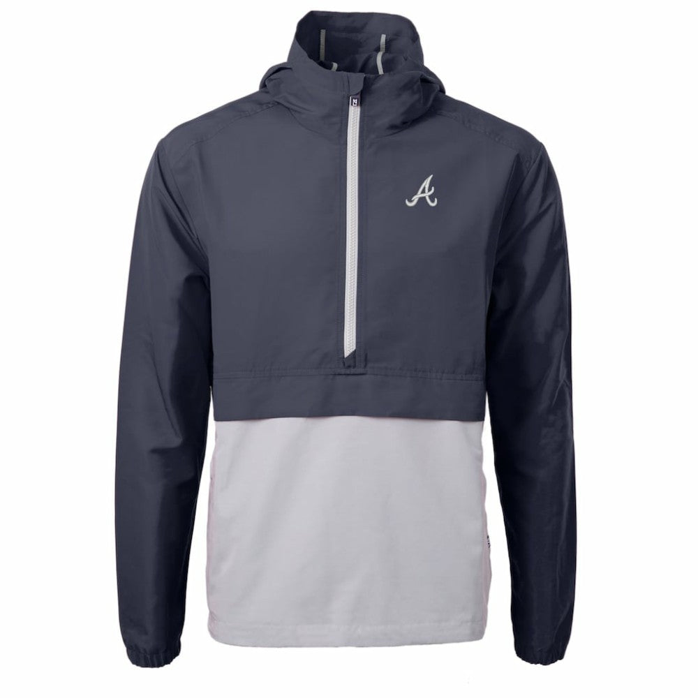 Atlanta Braves Cutter & Buck Charter Eco Recycled Half-Zip Anorak Jacket - Navy/Gray - MLB on Sale