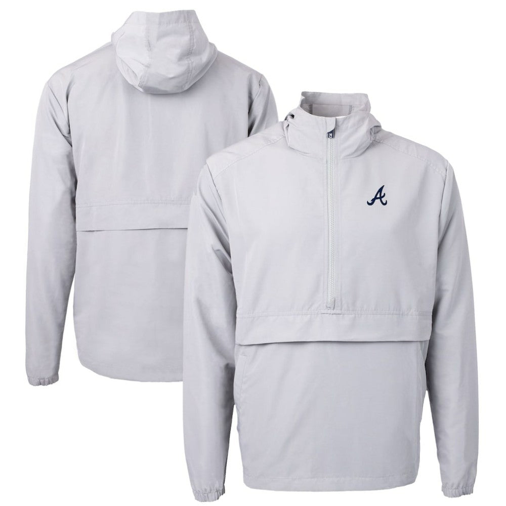 Atlanta Braves Cutter & Buck Charter Eco Recycled Half-Zip Anorak Jacket - Gray - MLB Lifestyle