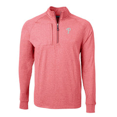 Philadelphia Phillies Cutter & Buck Adapt Eco Knit Stretch Recycled Quarter-Zip Pullover Top - Heather Red - MLB Discount