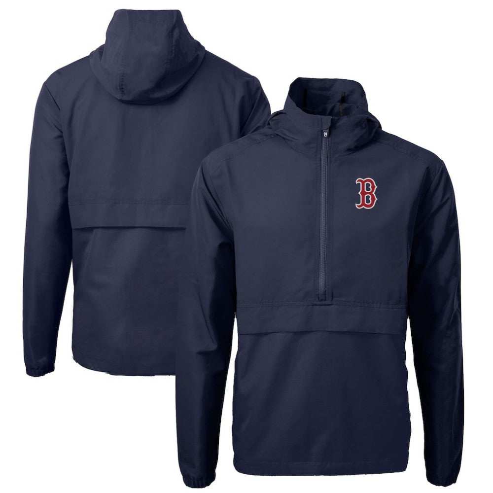 Boston Red Sox Cutter & Buck Charter Eco Recycled Half-Zip Anorak Jacket - Navy - MLB Lifestyle