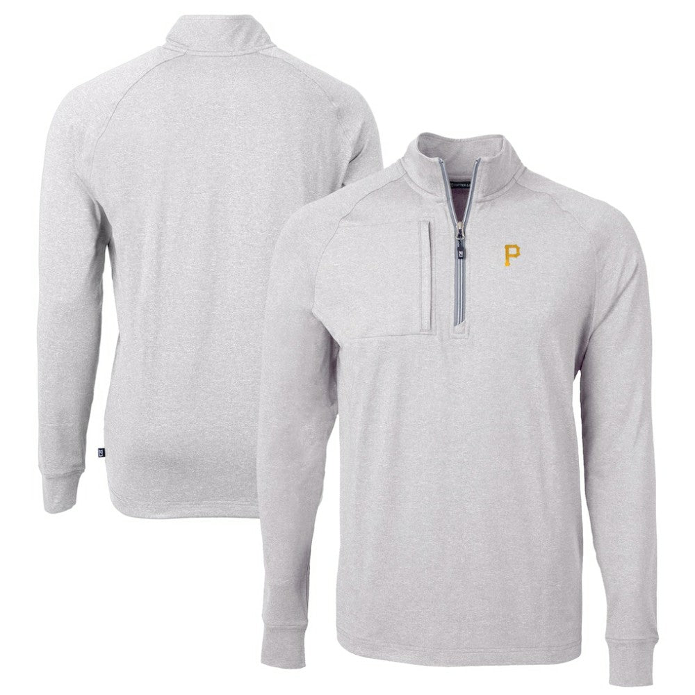 Pittsburgh Pirates Cutter & Buck Adapt Eco Knit Stretch Recycled Quarter-Zip Pullover Top - Heather Gray - MLB Sale