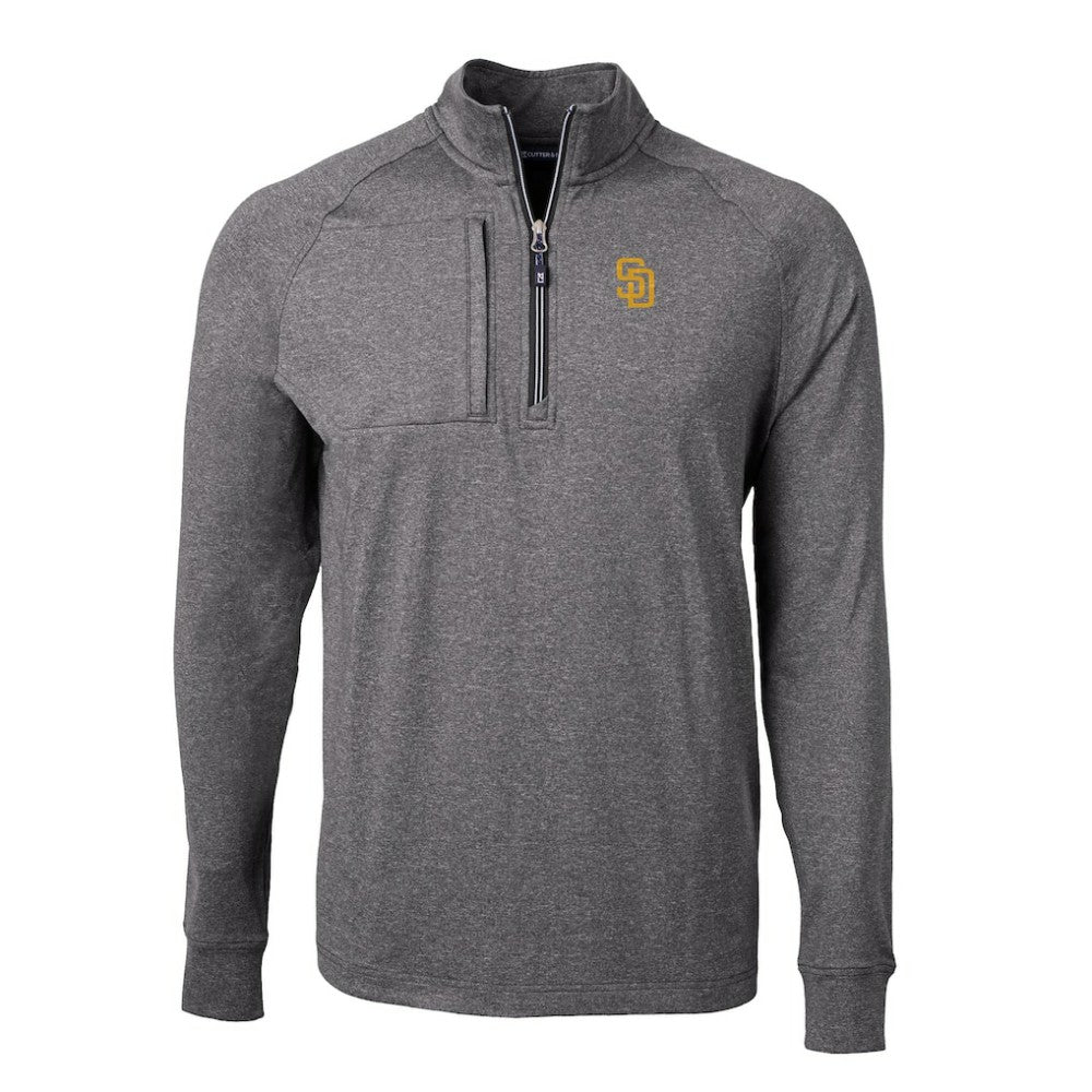 San Diego Padres Cutter & Buck Adapt Eco Knit Stretch Recycled Quarter-Zip Pullover Top - Heather Black - MLB Sale