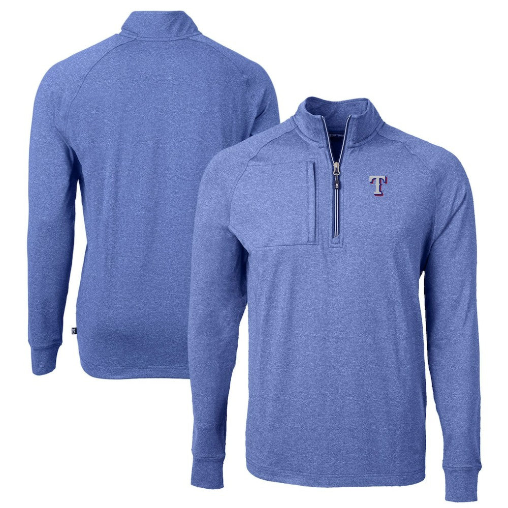 Texas Rangers Cutter & Buck Adapt Eco Knit Stretch Recycled Quarter-Zip Pullover Top - Heather Royal - MLB Sale