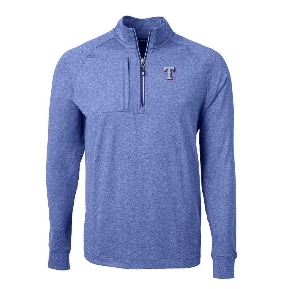 Texas Rangers Cutter & Buck Adapt Eco Knit Stretch Recycled Quarter-Zip Pullover Top - Heather Royal - MLB Sale