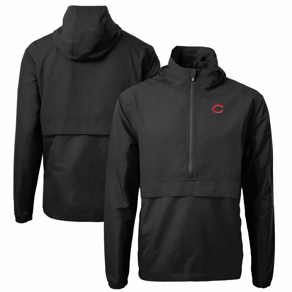 Cincinnati Reds Cutter & Buck Charter Eco Recycled Half-Zip Anorak Jacket - Black - MLB Sale