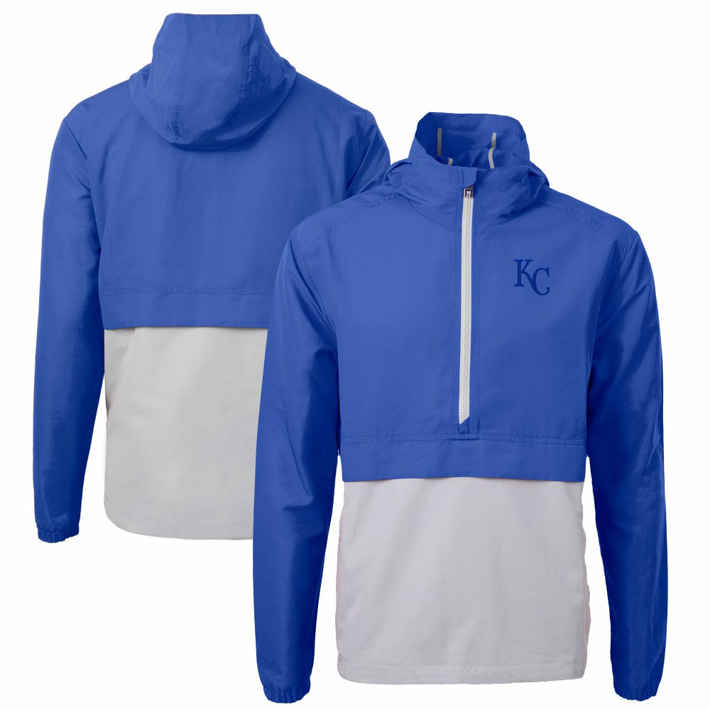 Kansas City Royals Cutter & Buck Charter Eco Recycled Half-Zip Anorak Jacket - Royal/Gray - MLB Discount