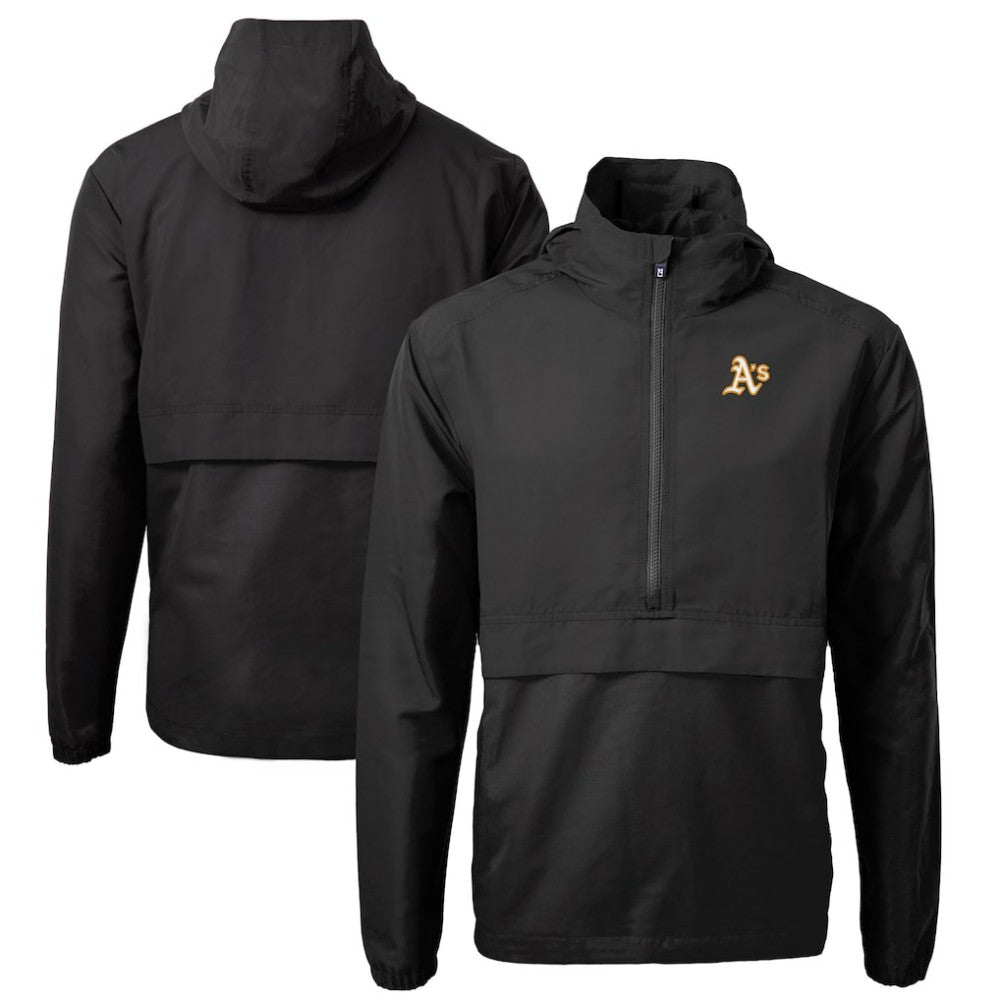 Athletics Cutter & Buck Charter Eco Recycled Half-Zip Anorak Jacket - Black - MLB Online