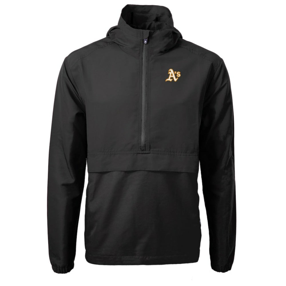 Athletics Cutter & Buck Charter Eco Recycled Half-Zip Anorak Jacket - Black - MLB Online