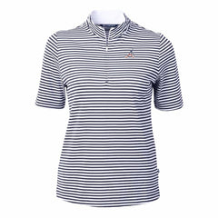 Atlanta Braves Cutter & Buck Women's Virtue Eco Pique Stripe Recycled Quarter-Zip Pullover Top - Navy - MLB on Sale