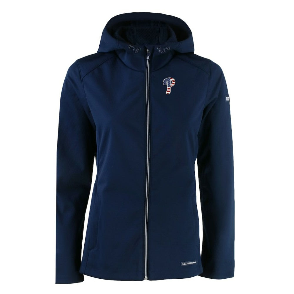 Philadelphia Phillies Cutter & Buck Women's Evoke Eco Softshell Recycled Full-Zip Jacket - Navy - MLB Discount