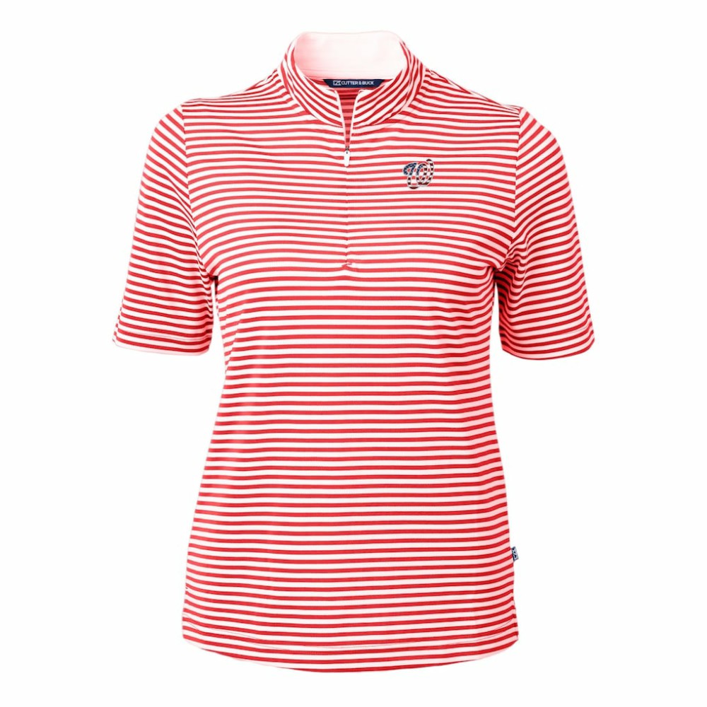 Washington Nationals Cutter & Buck Women's Virtue Eco Pique Stripe Recycled Quarter-Zip Pullover Top - Red - MLB on Sale