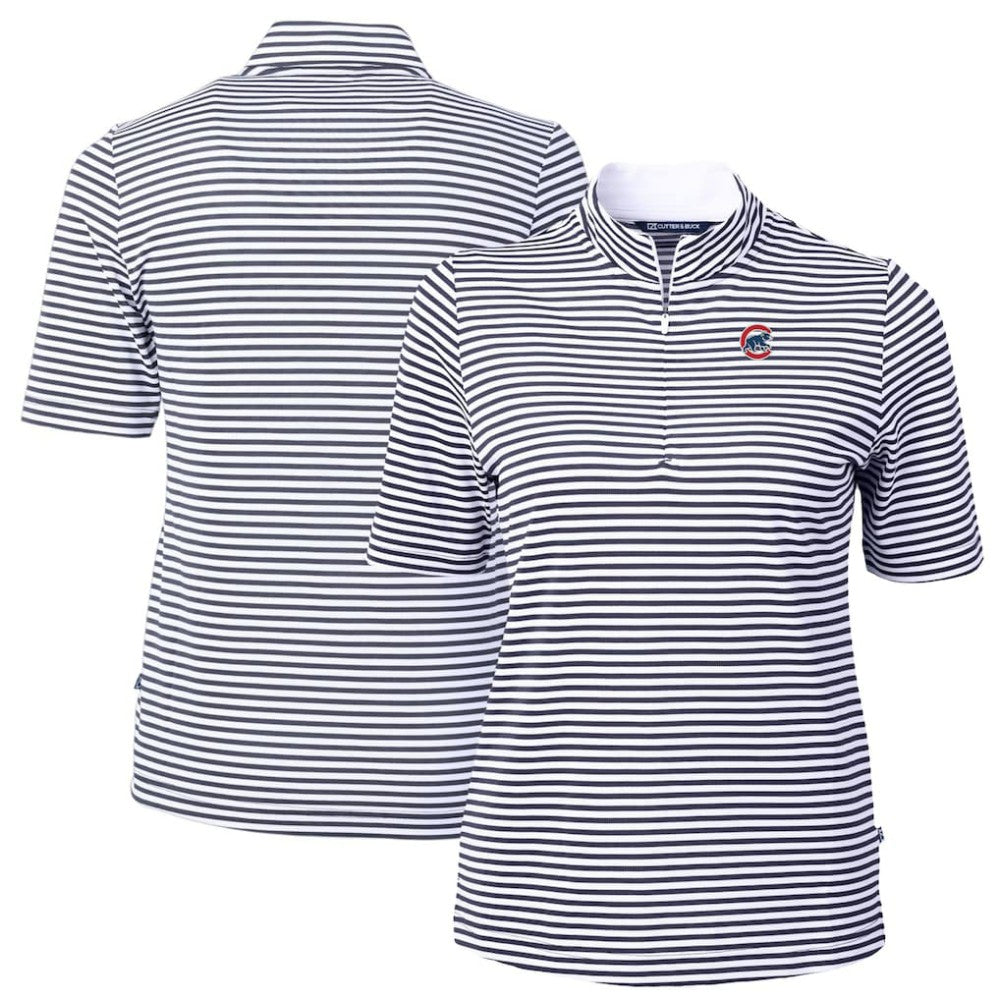 Chicago Cubs Cutter & Buck Women's Virtue Eco Pique Stripe Top - Navy - MLB on Sale