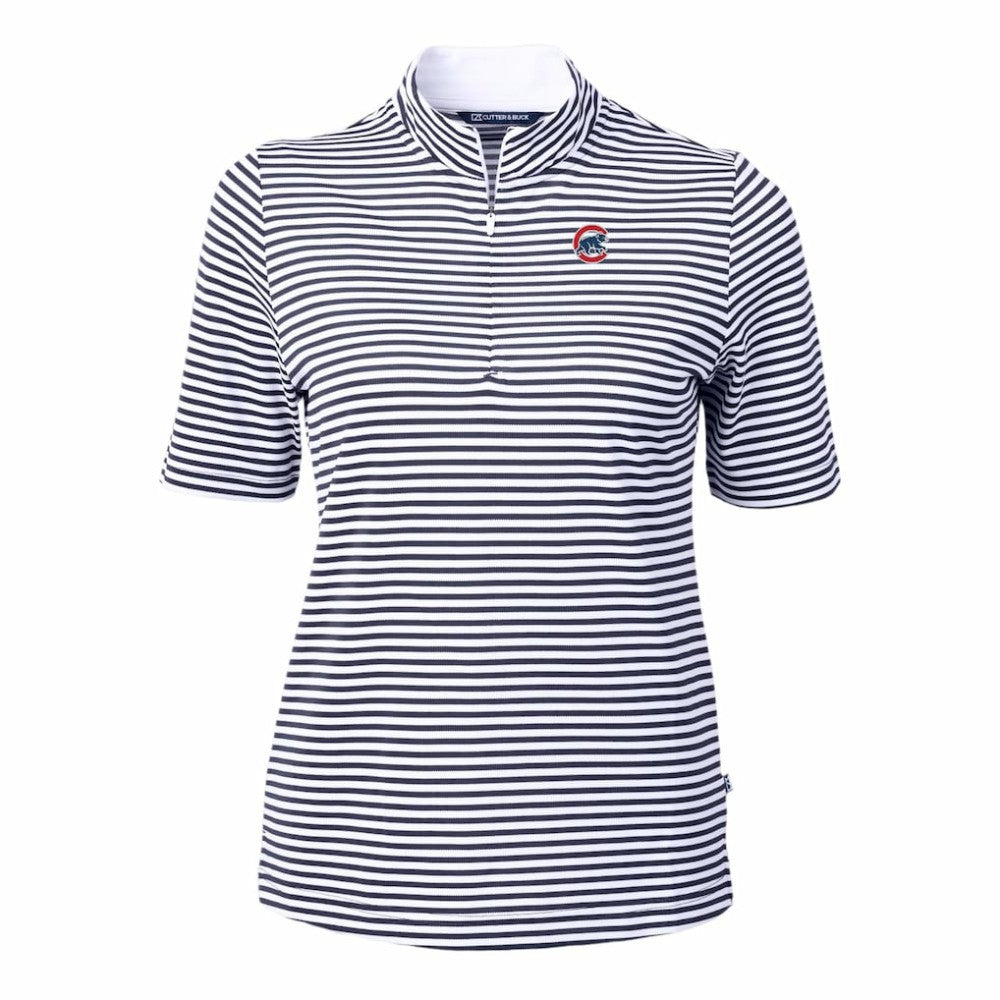 Chicago Cubs Cutter & Buck Women's Virtue Eco Pique Stripe Top - Navy - MLB on Sale