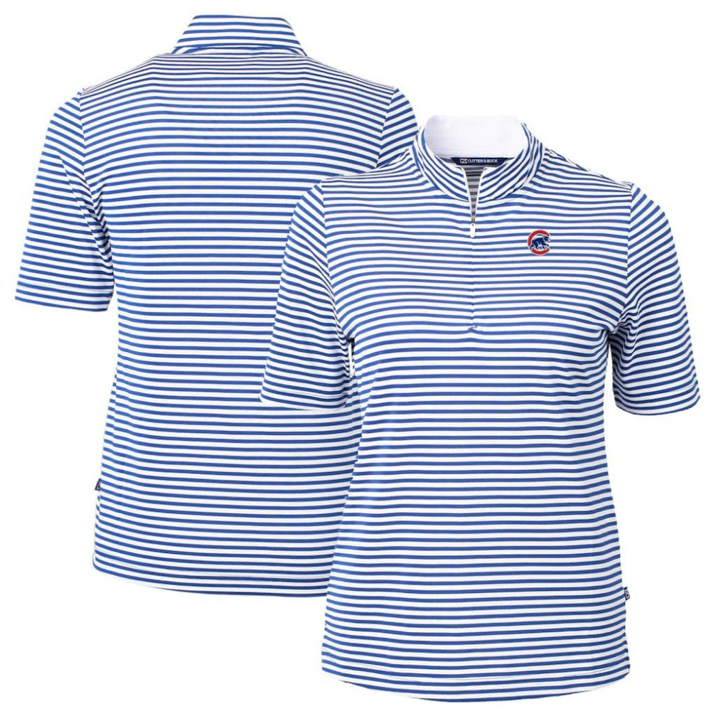 Chicago Cubs Cutter & Buck Women's Virtue Eco Pique Stripe Top - Blue - MLB Sale