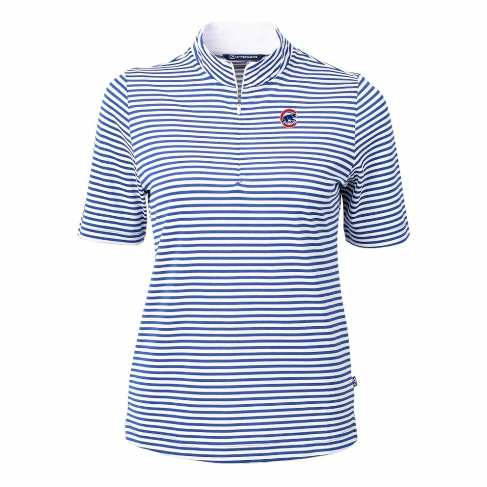 Chicago Cubs Cutter & Buck Women's Virtue Eco Pique Stripe Top - Blue - MLB Sale