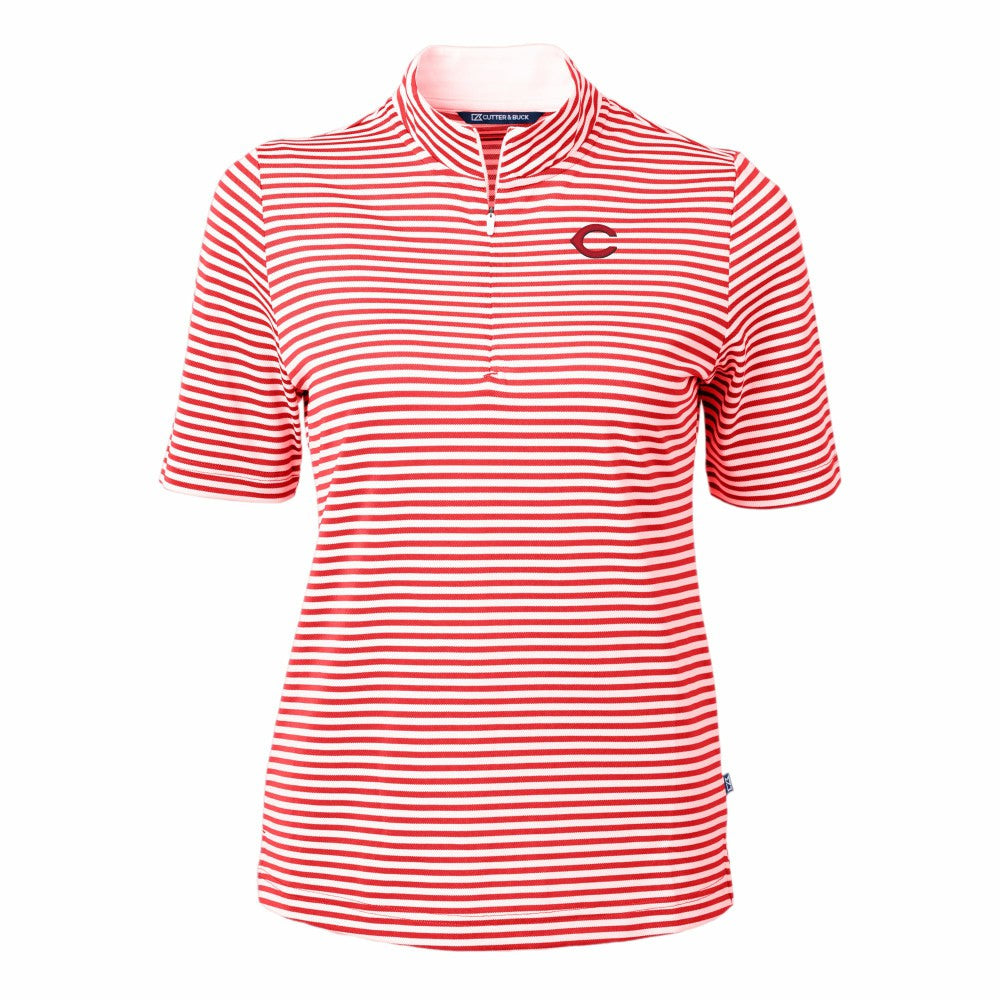 Cincinnati Reds Cutter & Buck Women's Virtue Eco Pique Stripe Top - Red - MLB Online