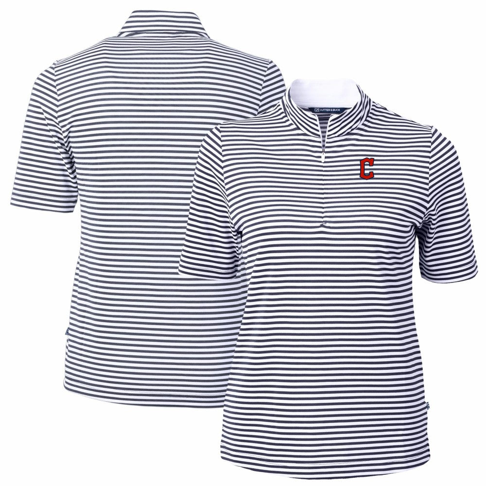 Cleveland Guardians Cutter & Buck Women's Virtue Eco Pique Stripe Top - Navy - MLB on Sale