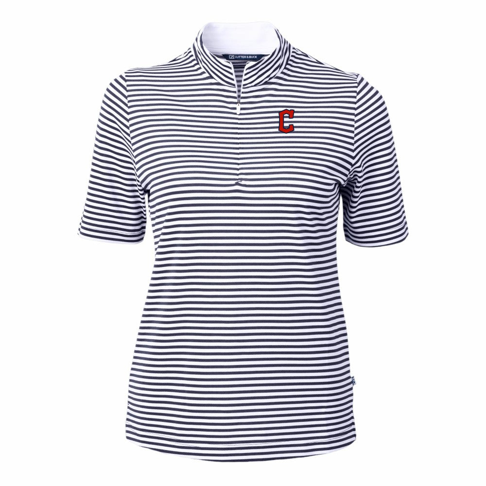 Cleveland Guardians Cutter & Buck Women's Virtue Eco Pique Stripe Top - Navy - MLB on Sale