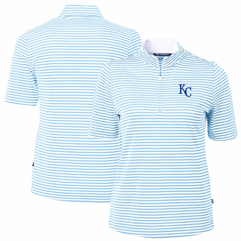 Kansas City Royals Cutter & Buck Women's Virtue Eco Pique Stripe Top - Powder Blue - MLB on Sale