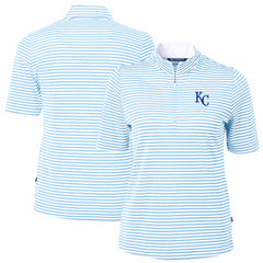 Kansas City Royals Cutter & Buck Women's Virtue Eco Pique Stripe Top - Powder Blue - MLB on Sale