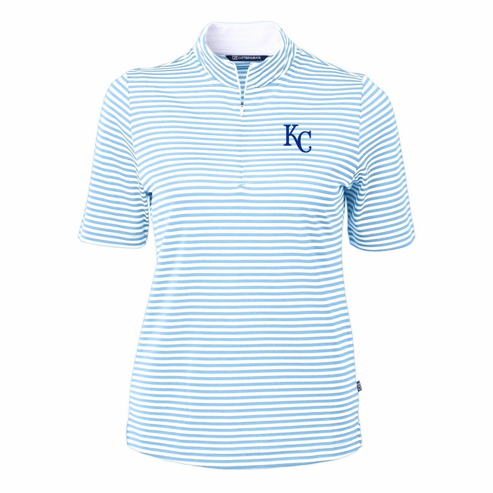 Kansas City Royals Cutter & Buck Women's Virtue Eco Pique Stripe Top - Powder Blue - MLB on Sale