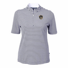 Milwaukee Brewers Cutter & Buck Women's Virtue Eco Pique Stripe Top - Navy - MLB Discount