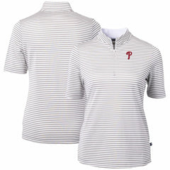 Philadelphia Phillies Cutter & Buck Women's Virtue Eco Pique Stripe Top - Gray - MLB Discount