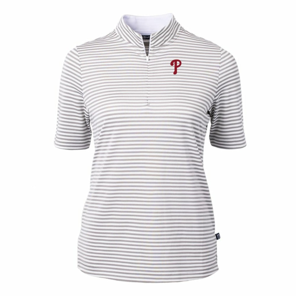 Philadelphia Phillies Cutter & Buck Women's Virtue Eco Pique Stripe Top - Gray - MLB Discount