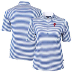 Philadelphia Phillies Cutter & Buck Women's Virtue Eco Pique Stripe Top - Blue - MLB Sale