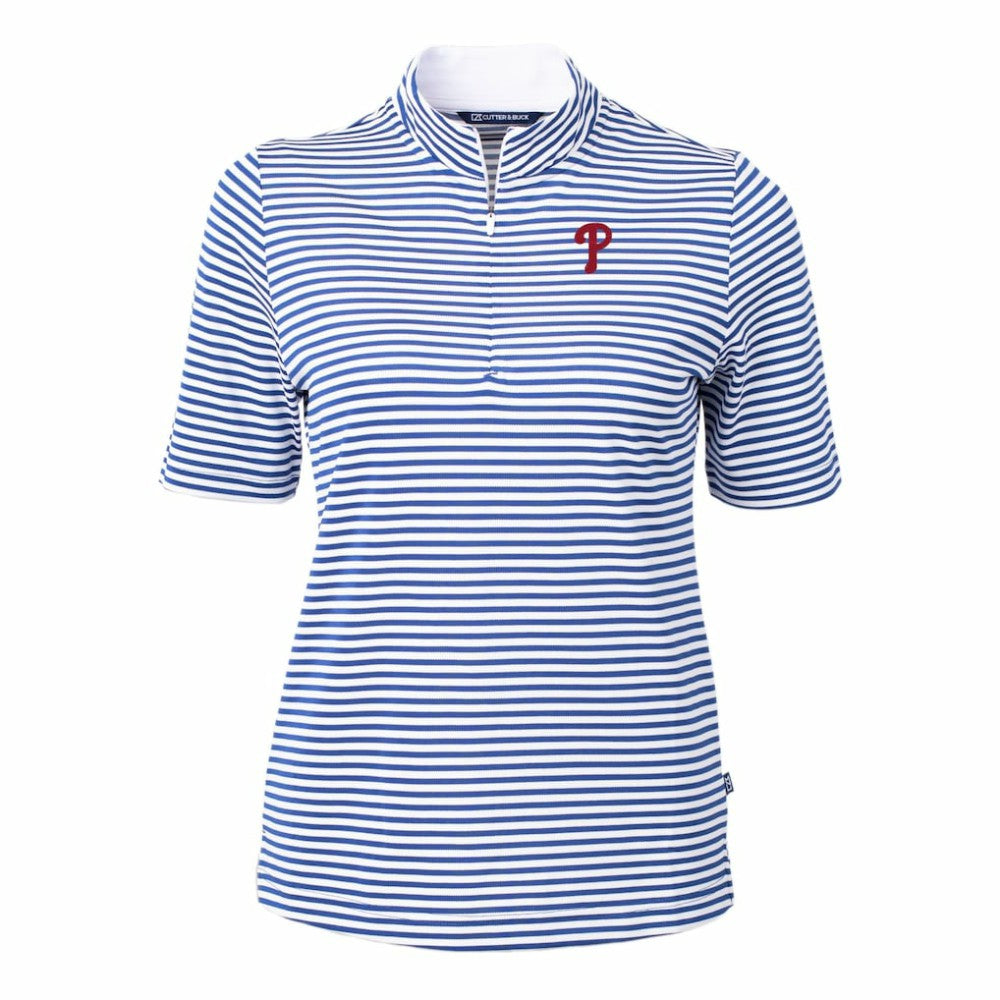 Philadelphia Phillies Cutter & Buck Women's Virtue Eco Pique Stripe Top - Blue - MLB Sale
