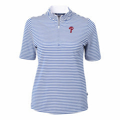 Philadelphia Phillies Cutter & Buck Women's Virtue Eco Pique Stripe Top - Blue - MLB Sale