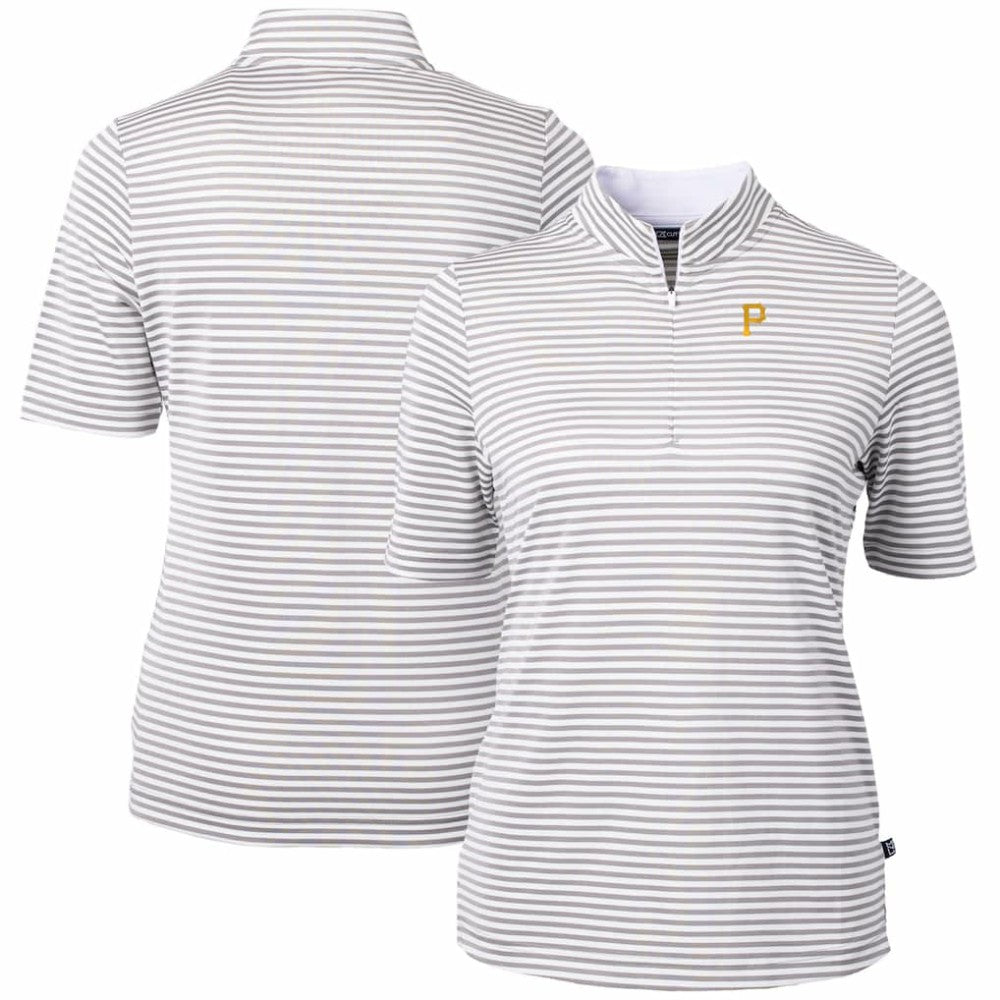 Pittsburgh Pirates Cutter & Buck Women's Virtue Eco Pique Stripe Top - Gray - MLB Sale