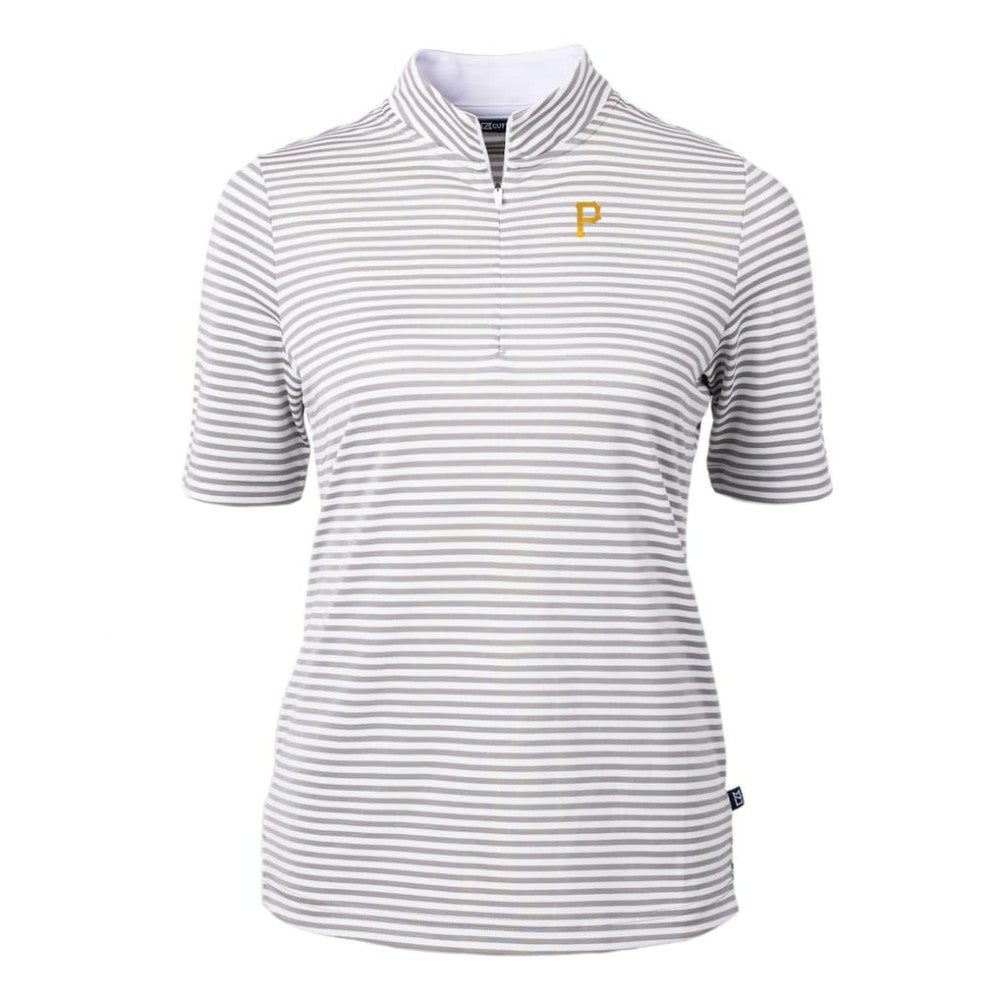 Pittsburgh Pirates Cutter & Buck Women's Virtue Eco Pique Stripe Top - Gray - MLB Sale