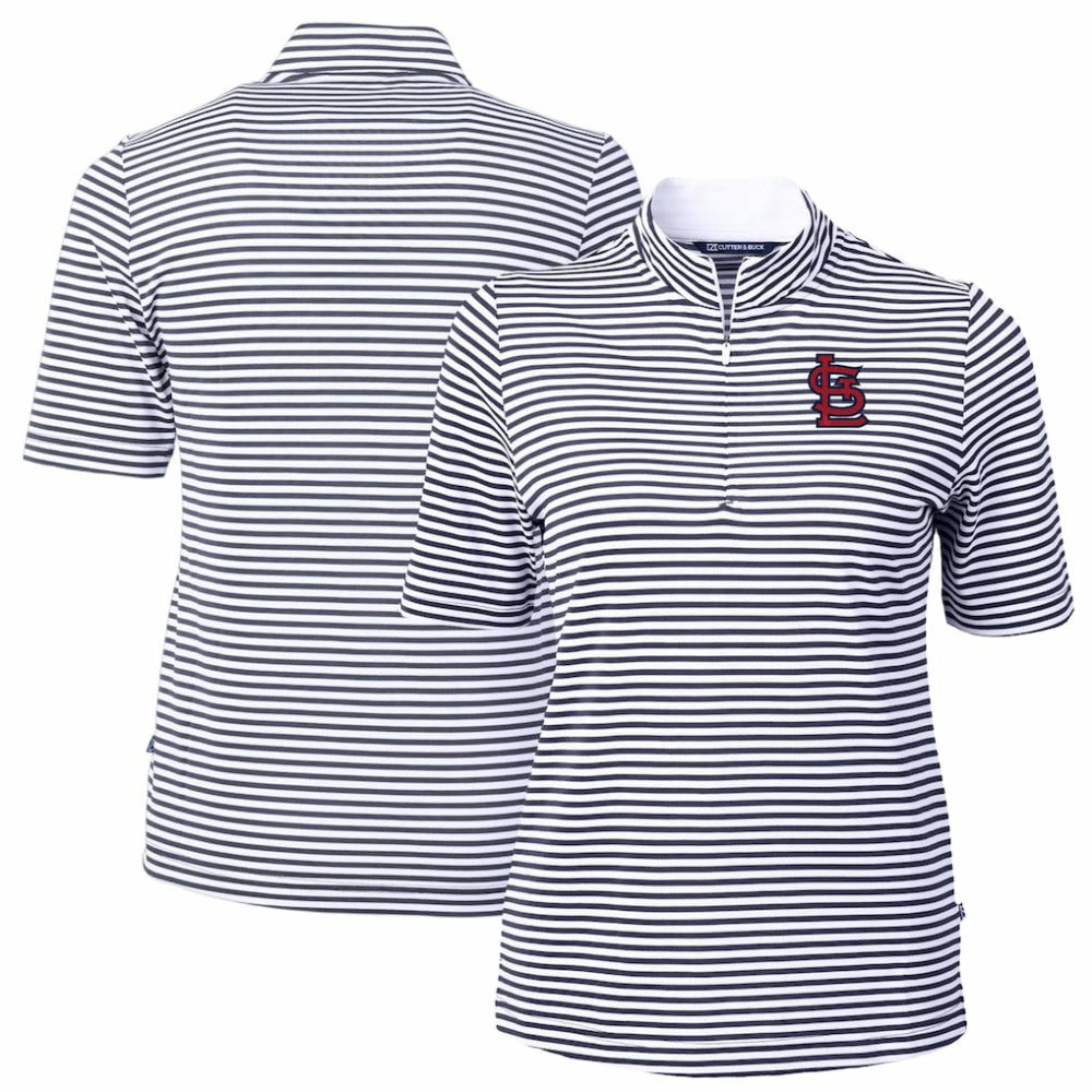 St. Louis Cardinals Cutter & Buck Women's Virtue Eco Pique Stripe Top - Navy - MLB Sale