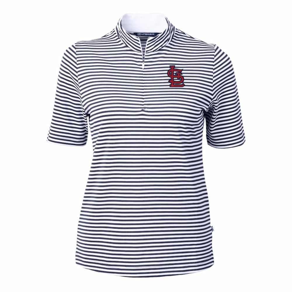 St. Louis Cardinals Cutter & Buck Women's Virtue Eco Pique Stripe Top - Navy - MLB Sale