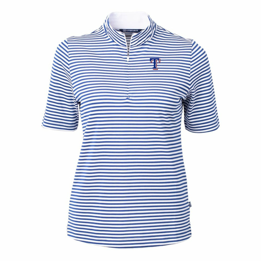 Texas Rangers Cutter & Buck Women's Virtue Eco Pique Stripe Top - Blue - MLB on Sale