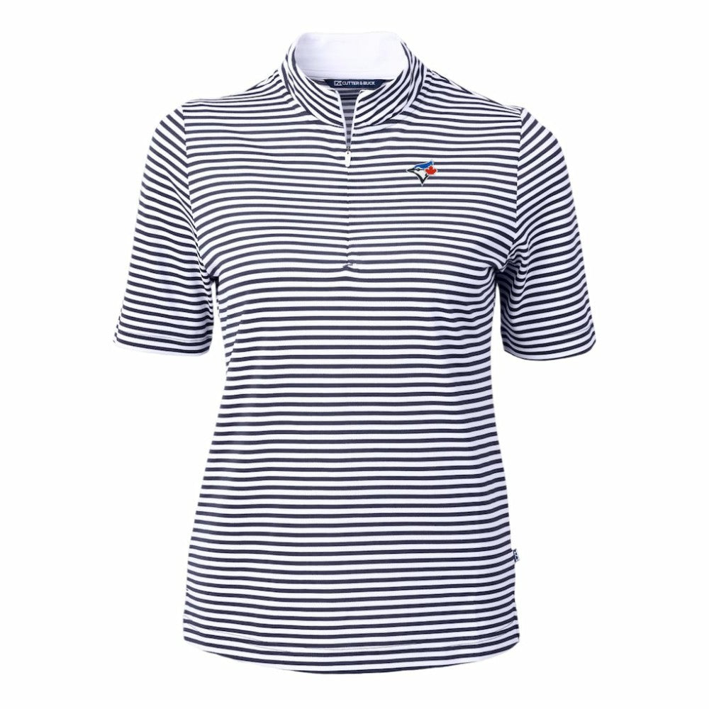 Toronto Blue Jays Cutter & Buck Women's Virtue Eco Pique Stripe Top - Navy - MLB Lifestyle