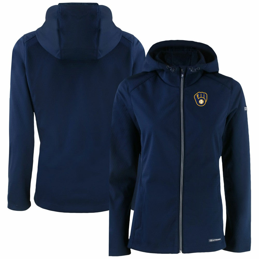 Milwaukee Brewers Cutter & Buck Women's Evoke Eco Softshell Recycled Full-Zip Jacket - Navy - MLB on Sale