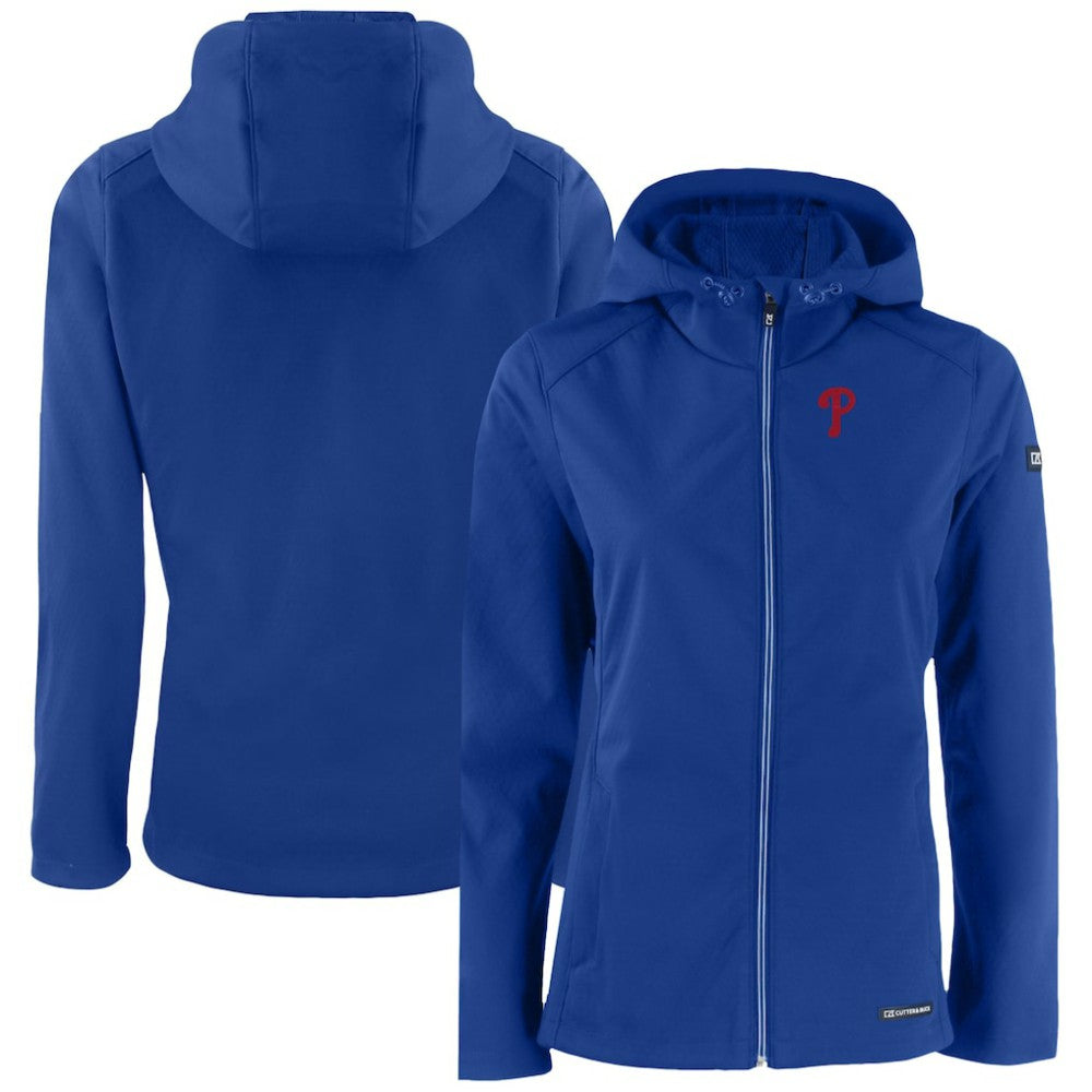 Philadelphia Phillies Cutter & Buck Women's Evoke Eco Softshell Recycled Full-Zip Jacket - Royal - MLB Discount